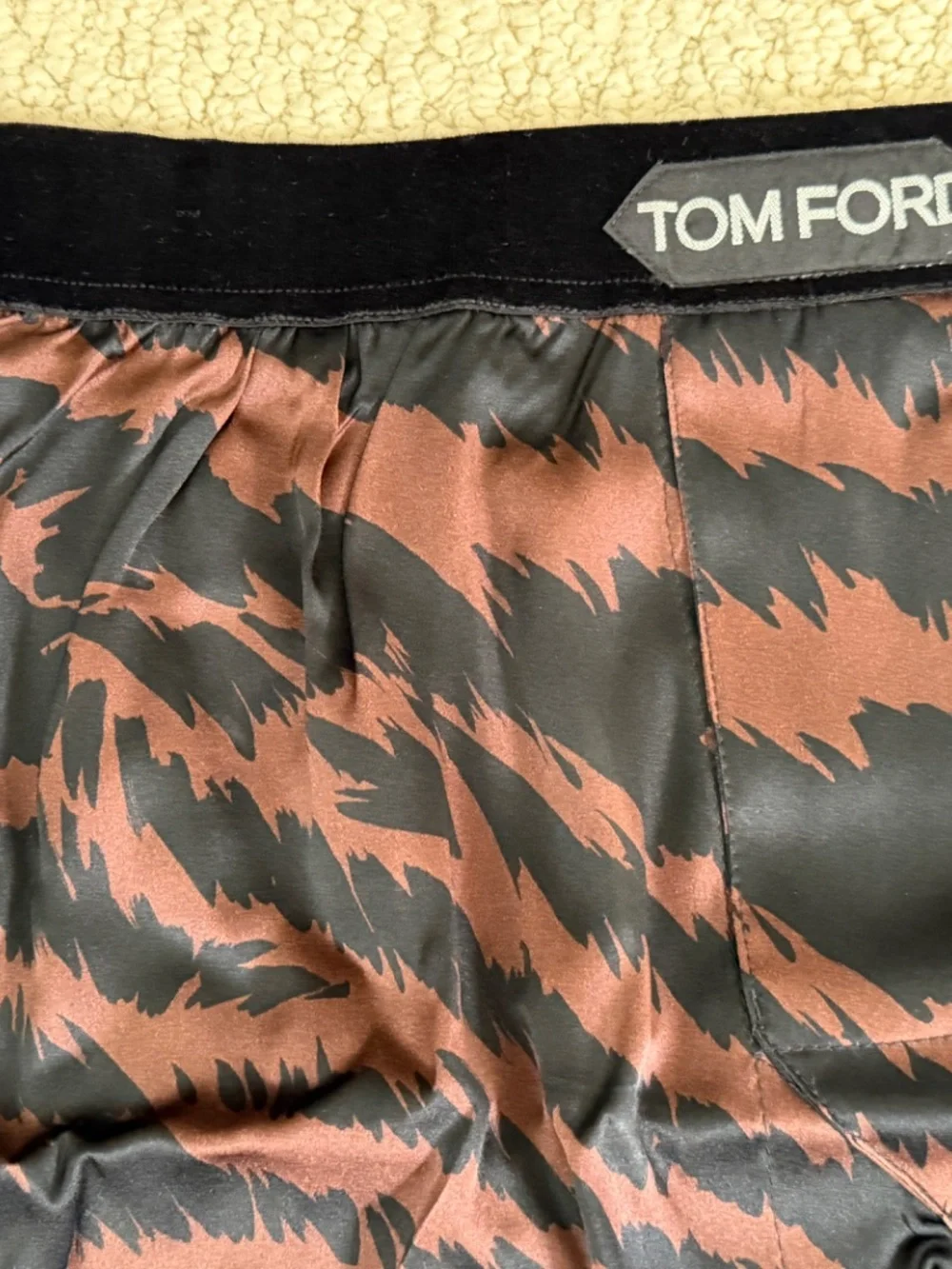 Tom Ford Brown Black Zebra Stretch Silk Logo Velvet Waistband Boxer Shorts